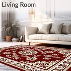Crimson Cream Floral Medallion Border Rug