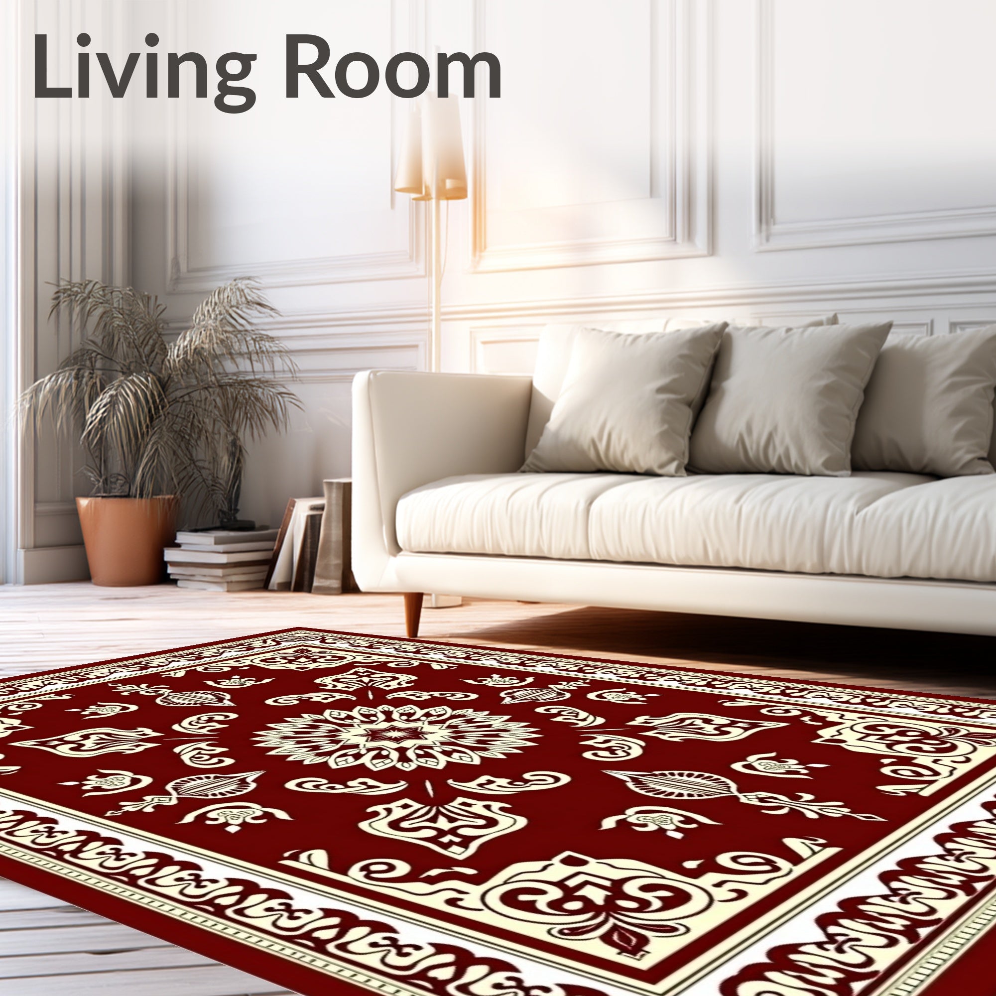 Crimson Cream Floral Medallion Border Rug