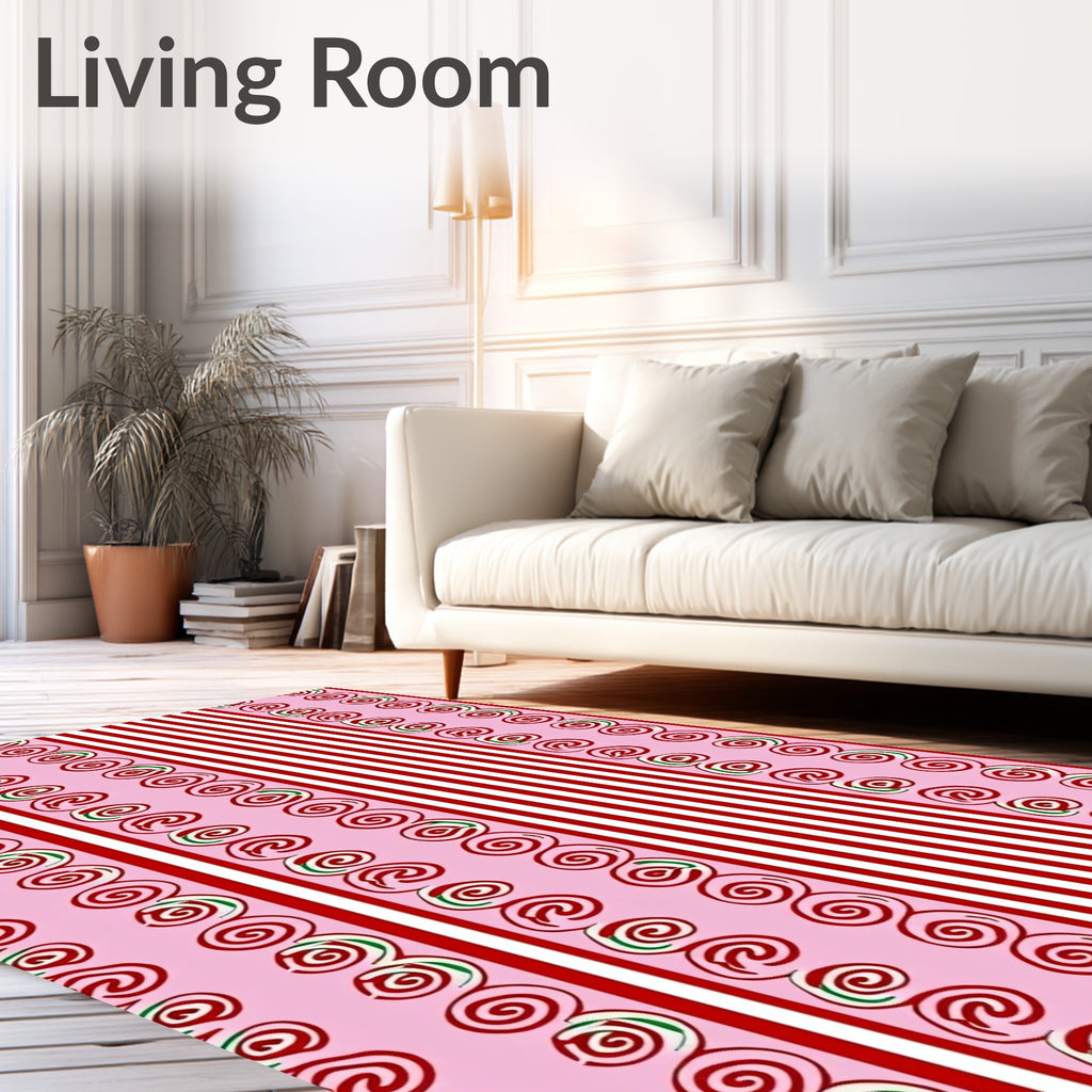 Pink Swirl Candy Striped Layout Rug