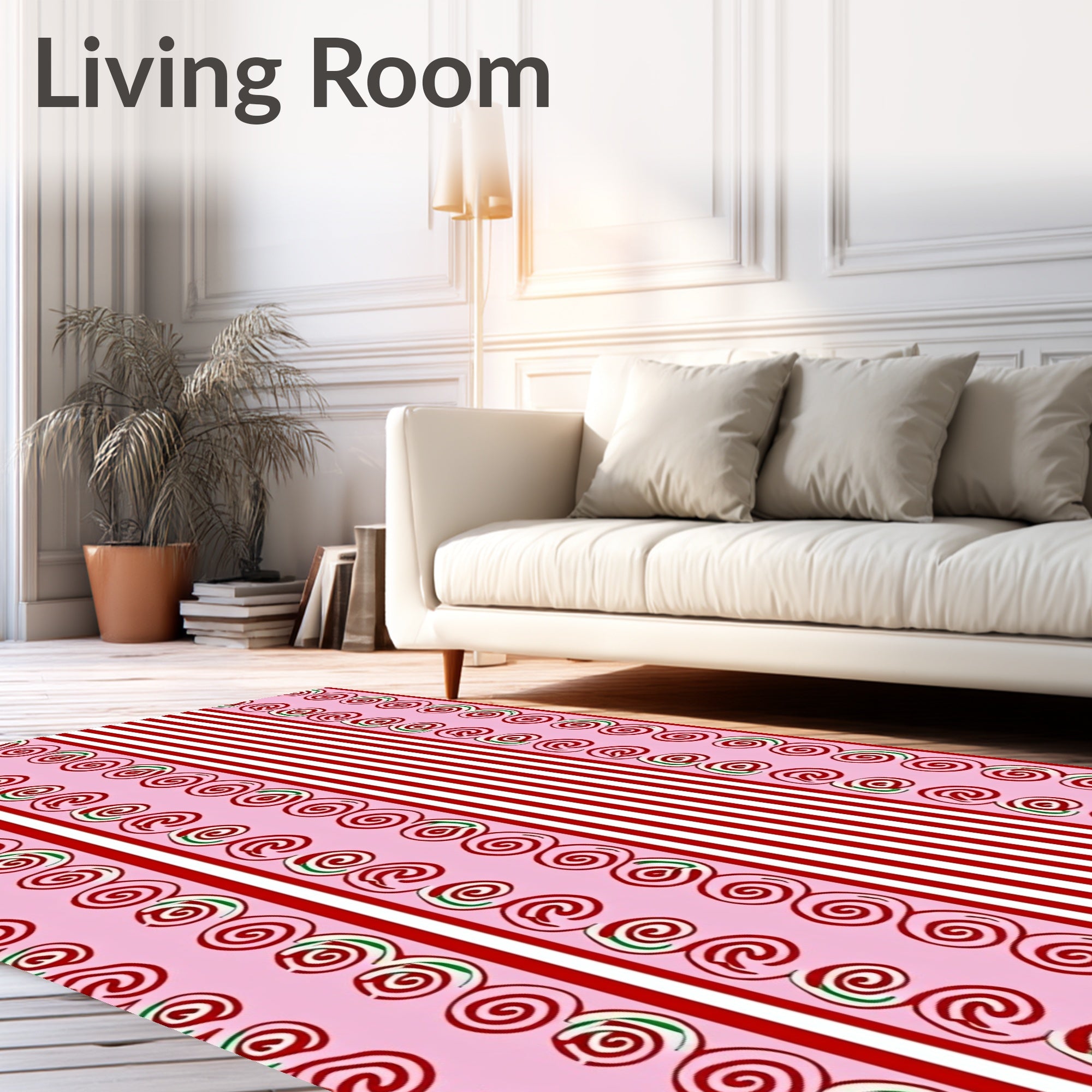Pink Swirl Candy Striped Layout Rug