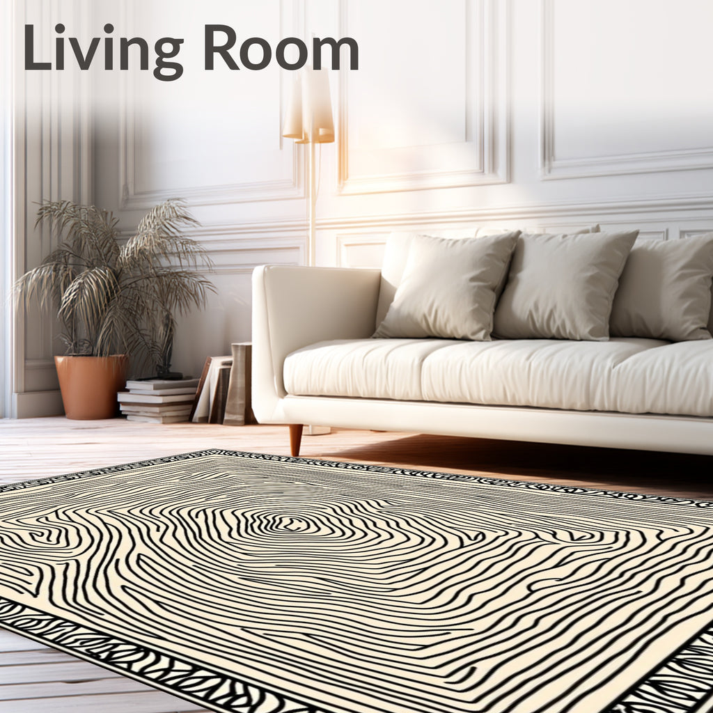 Abstract Black Swirl Cream Rug