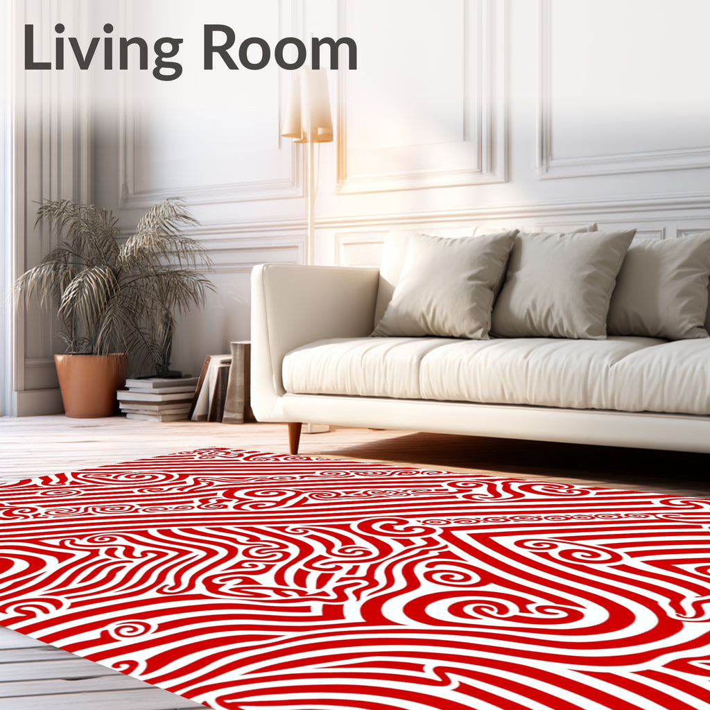 Bold Red Swirls Diagonal Stripes Rug