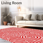 Bold Red Swirls Diagonal Stripes Rug