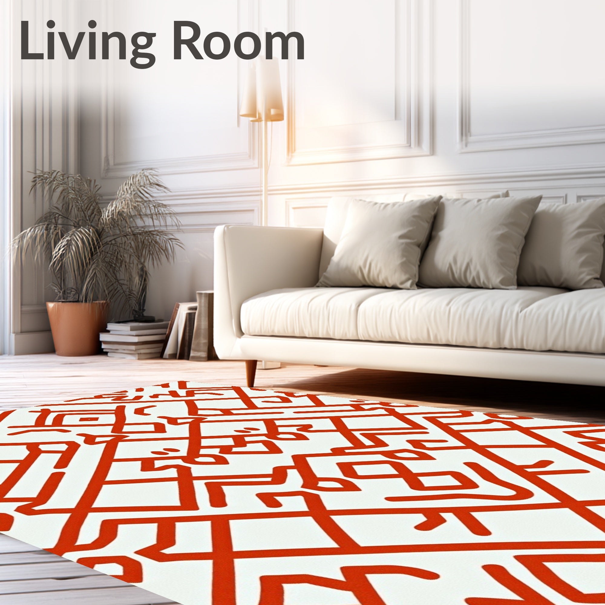 Bold Red Geometric Lattice Rug