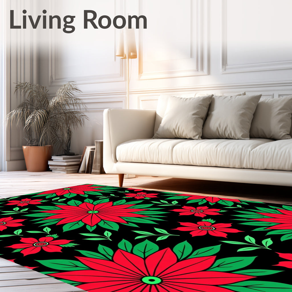 Vibrant Red Floral Foliage Rug