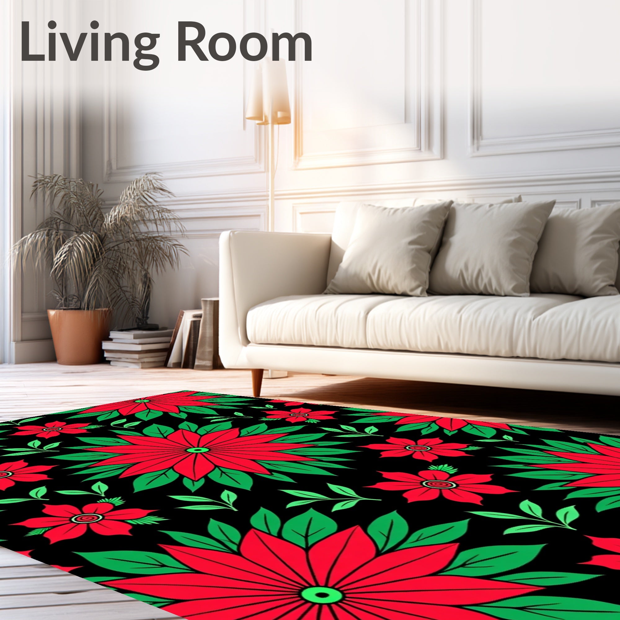 Vibrant Red Floral Foliage Rug