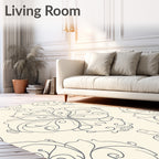 Cream Gray Swirling Damask Ornament Rug