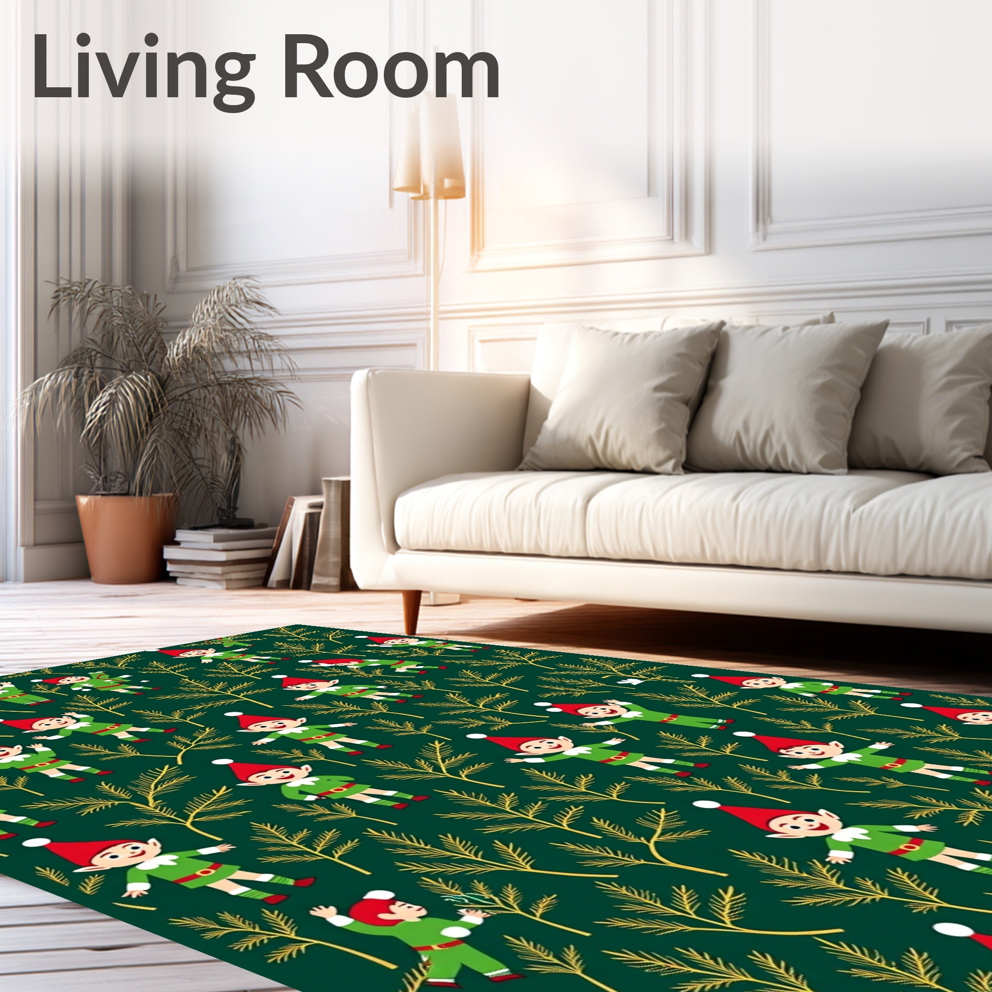 Green Elf Evergreen Whimsical Winter Scene Rug