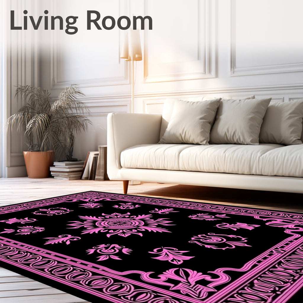 Vibrant Pink Art Deco Floral Mandala Rug