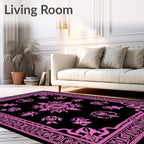 Vibrant Pink Art Deco Floral Mandala Rug