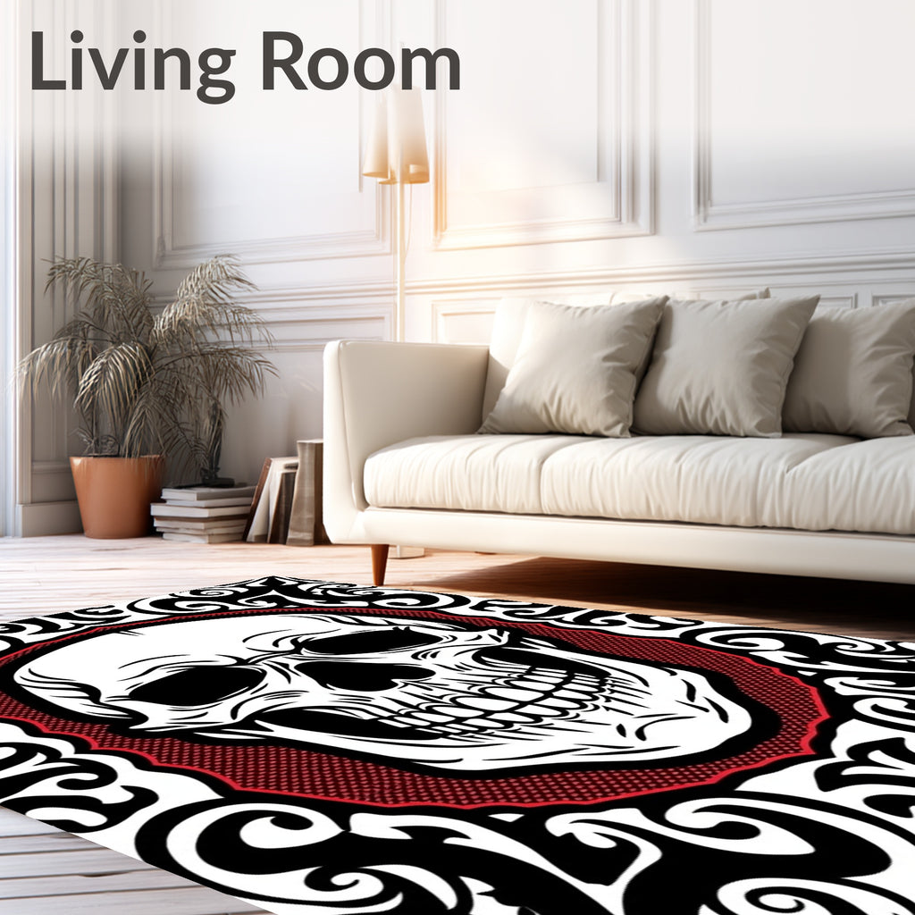 Black Crimson Skull Ornate Rug