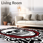 Black Crimson Skull Ornate Rug