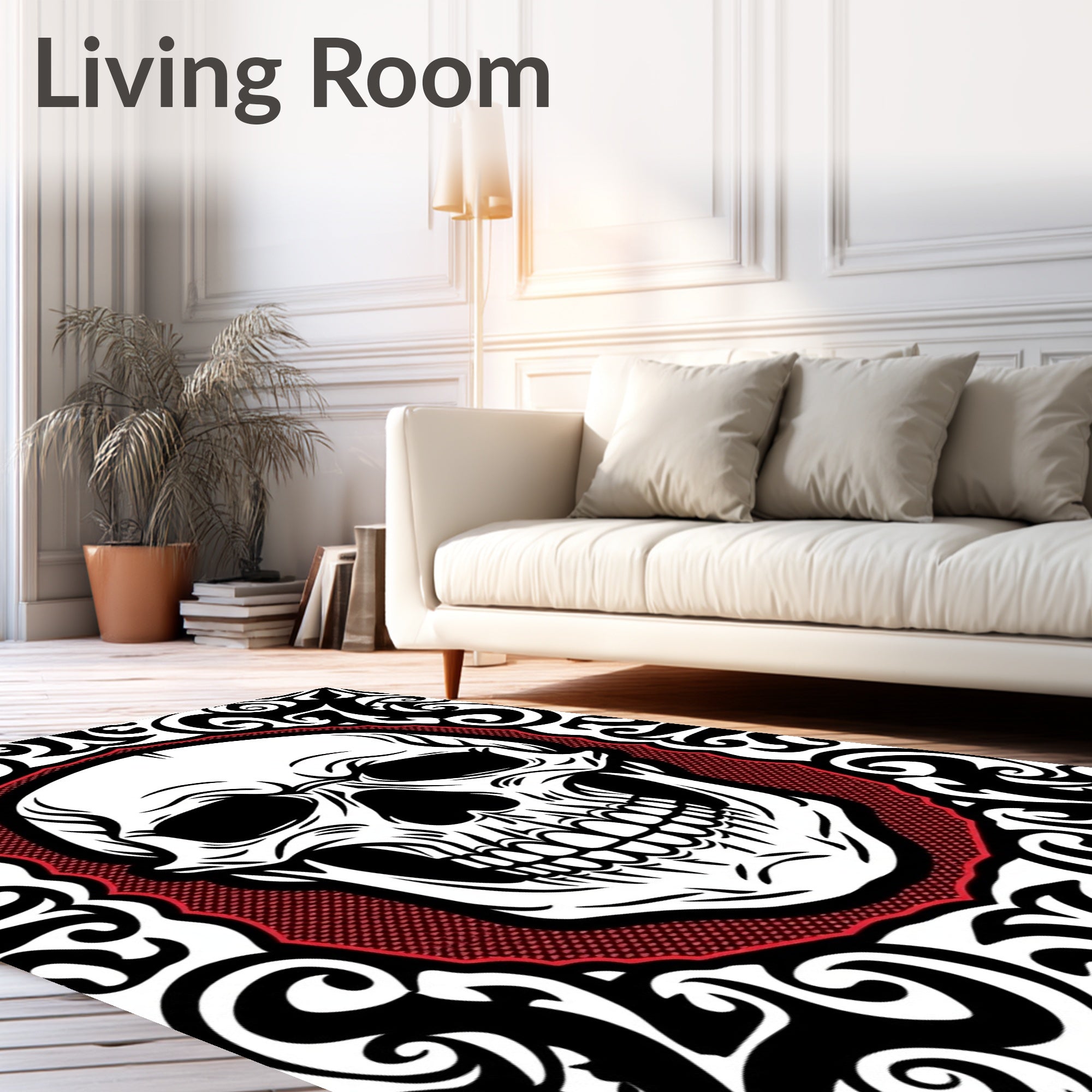 Black Crimson Skull Ornate Rug