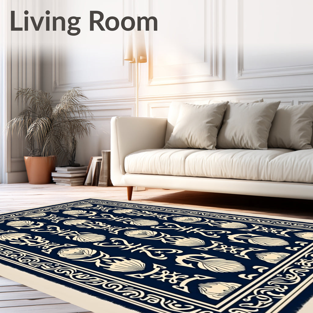 Navy Cream Marine Nautical Motif Rug