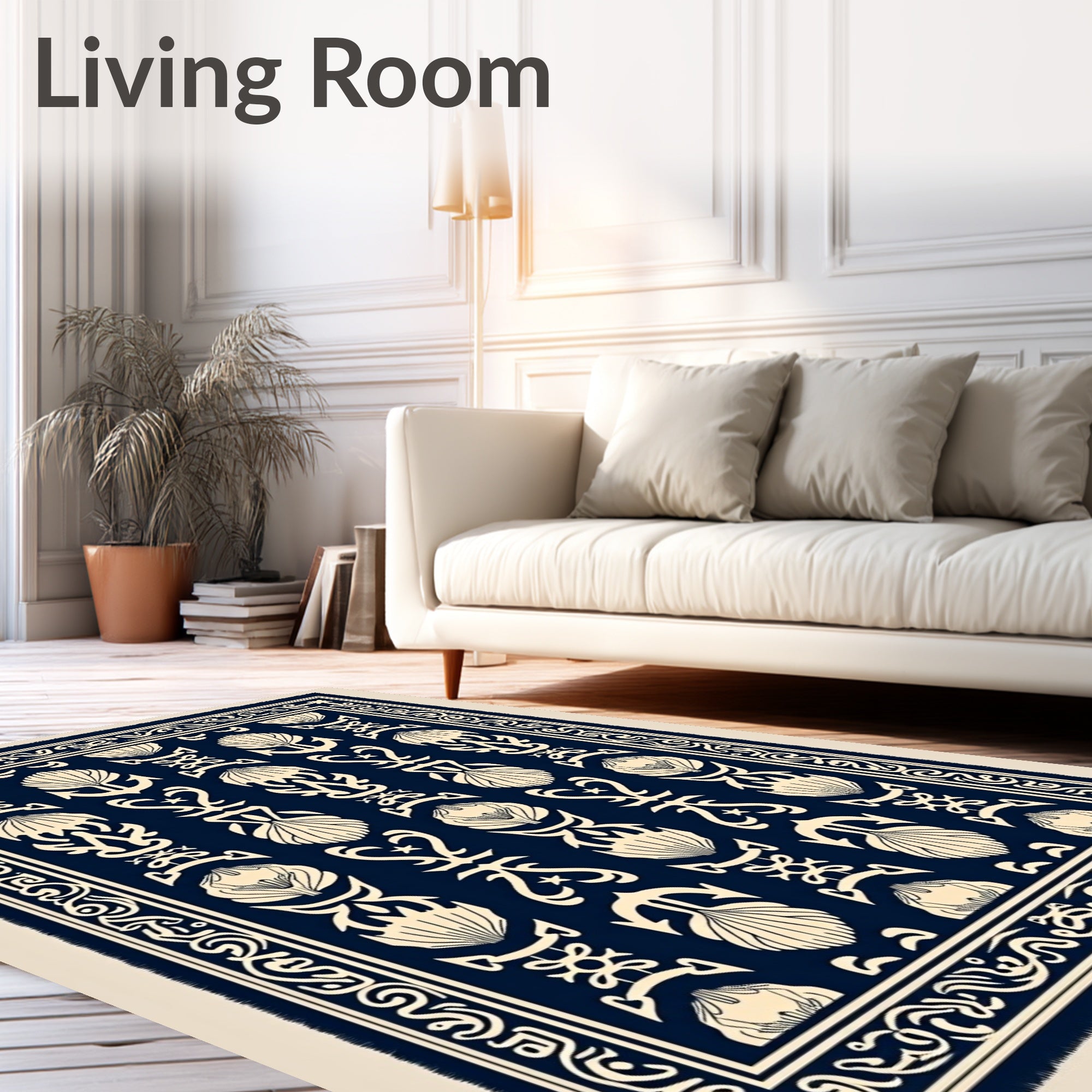 Navy Cream Marine Nautical Motif Rug