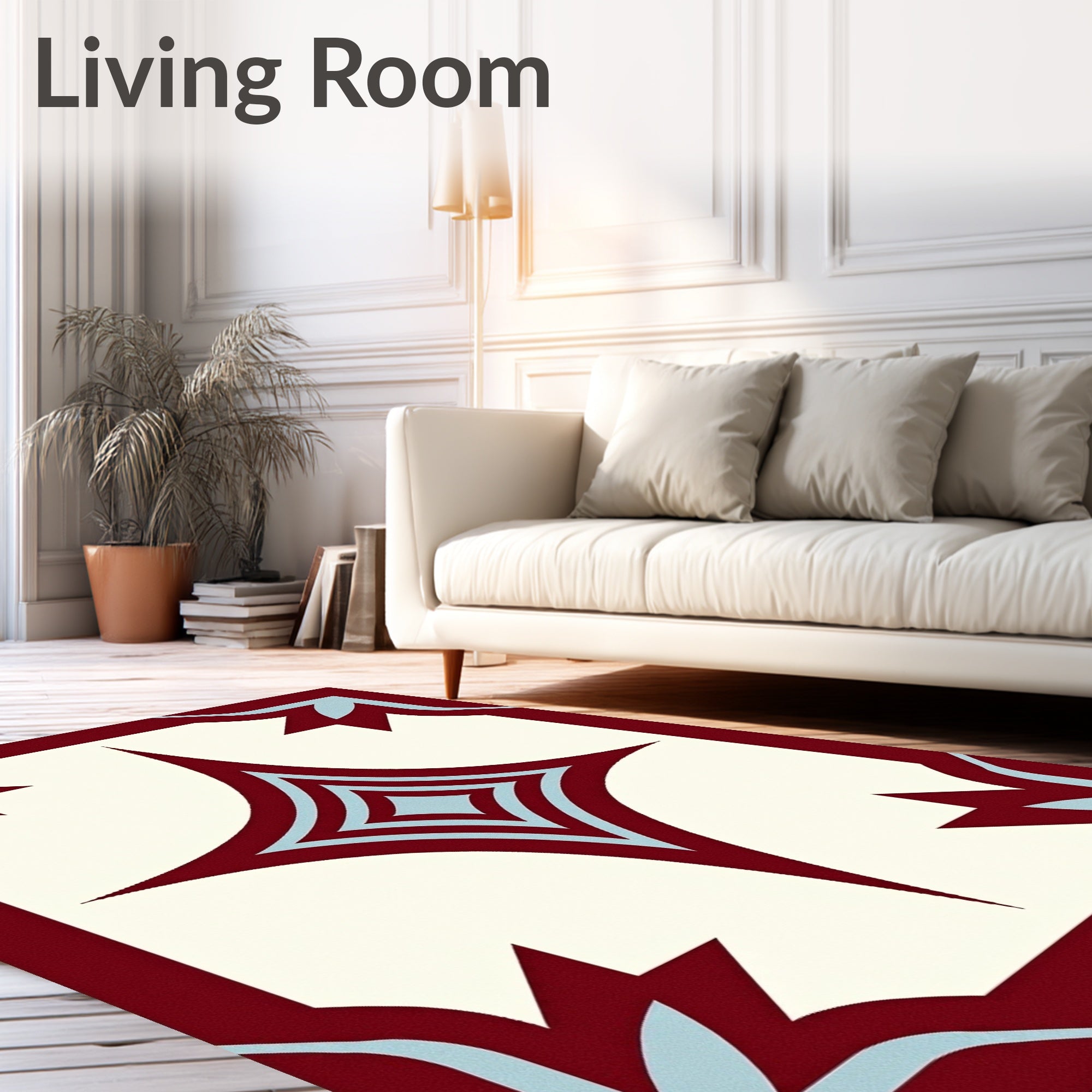 Crimson Teal Starburst Geometric Tile Rug