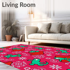 Whimsical Green Creatures Red Blooms Rug