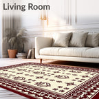 Burgundy Cream Floral Medallion Border Rug