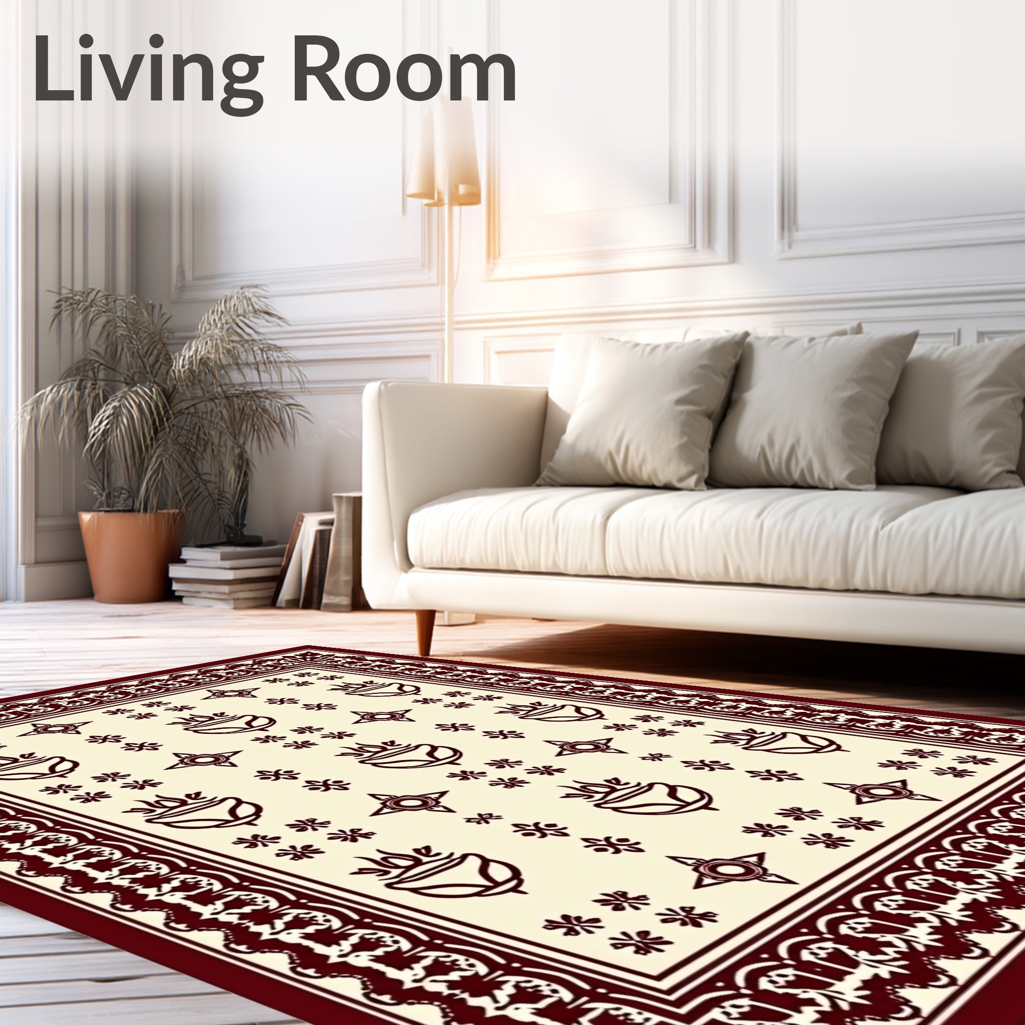 Burgundy Cream Floral Medallion Border Rug