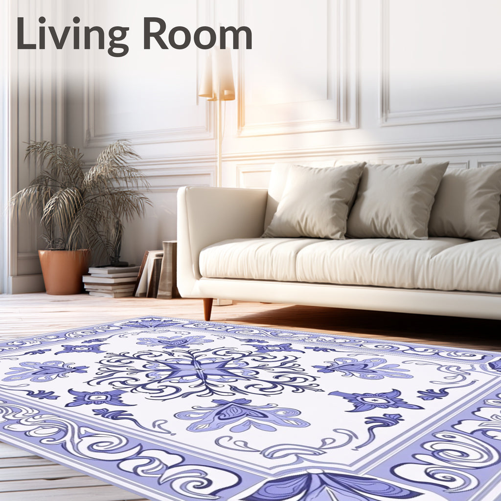 Periwinkle Floral Scroll Medallion Rug