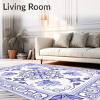 Periwinkle Floral Scroll Medallion Rug