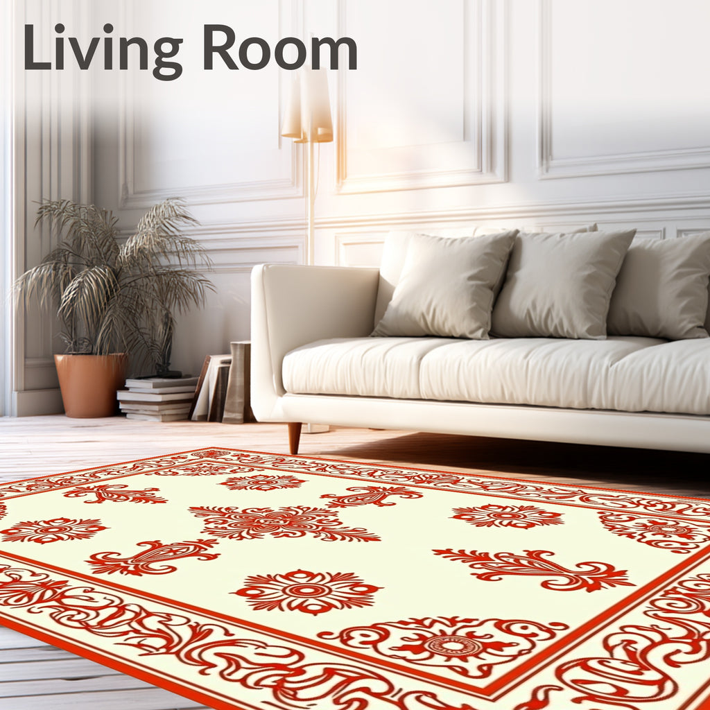 Crimson Ornamental Floral Border Rug