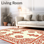 Crimson Ornamental Floral Border Rug