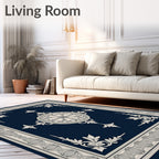 Navy Cream Classic Medallion Square Rug