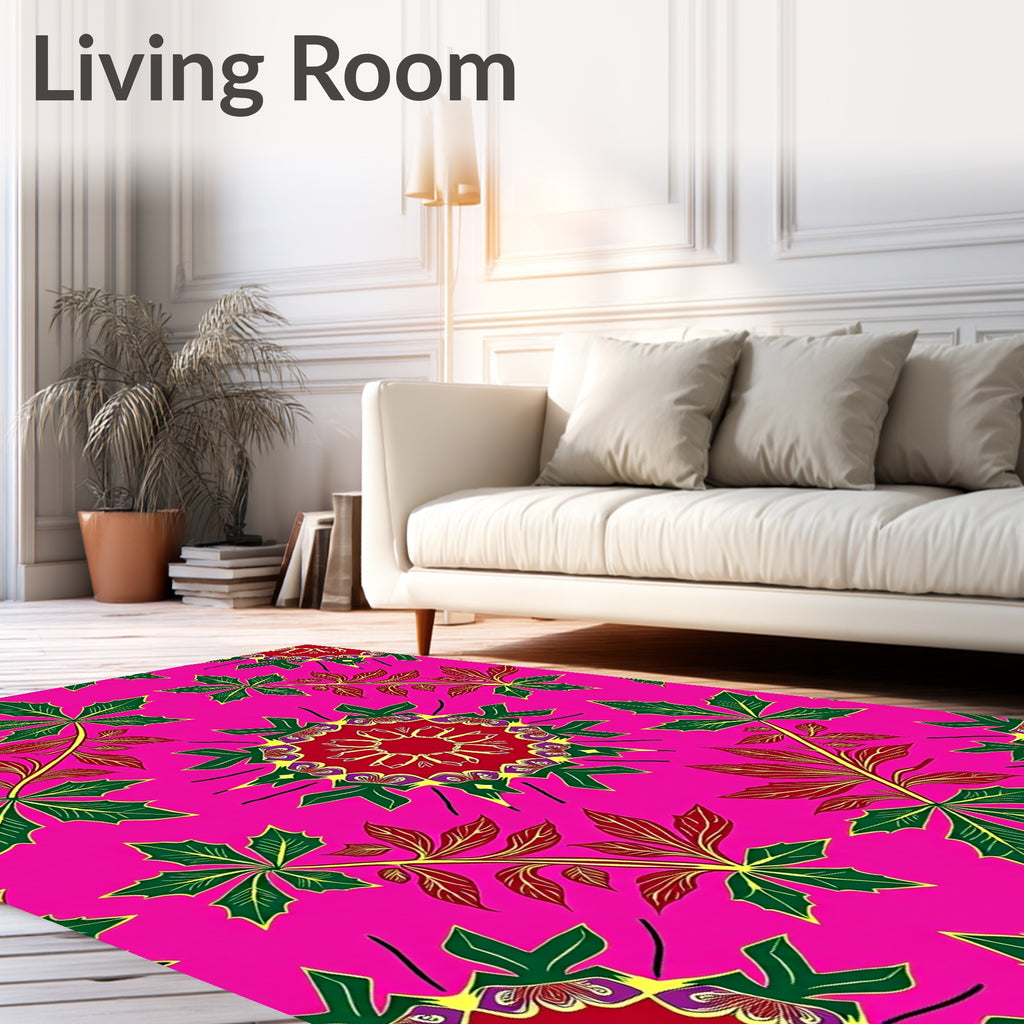 Vibrant Pink Leaf Mandala Rug