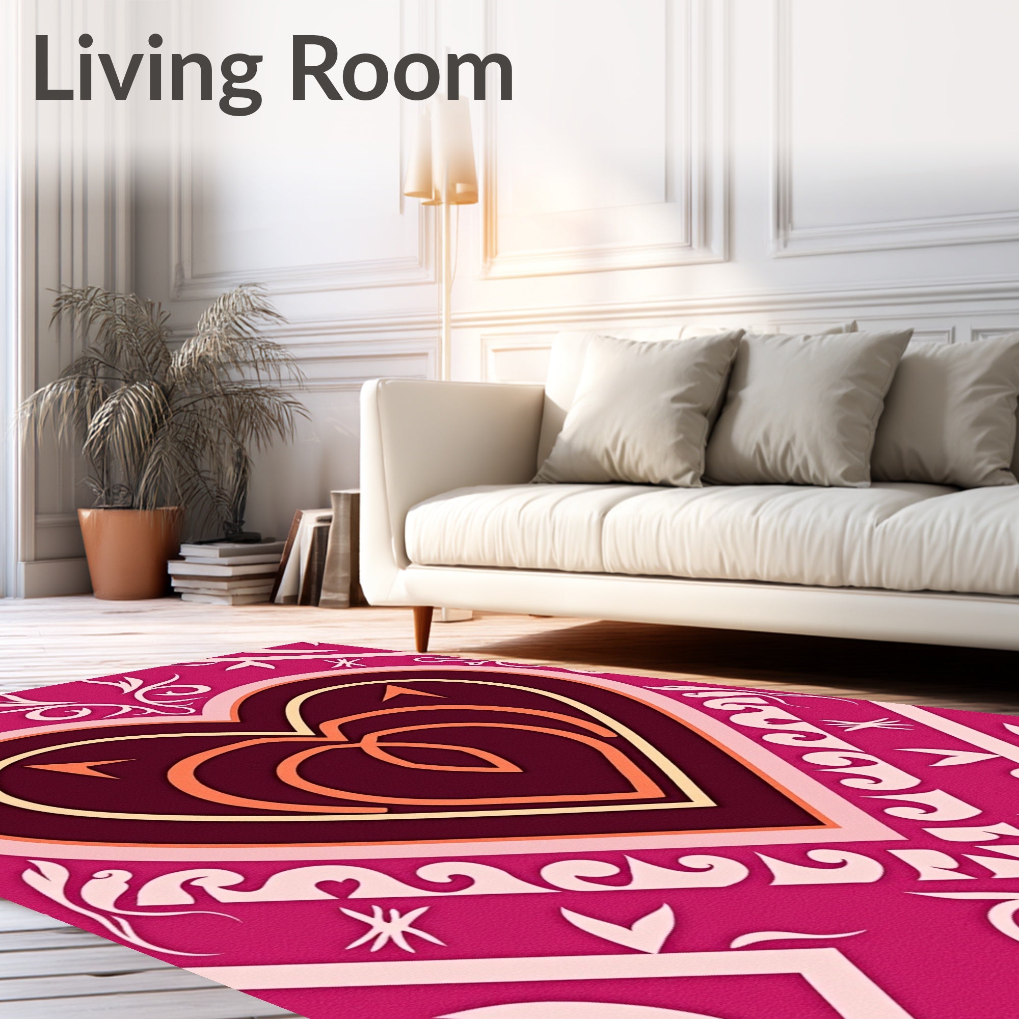 Vibrant Pink Heart Abstract Oval Rug