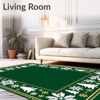 Green White Pine Snowflake Border Rug