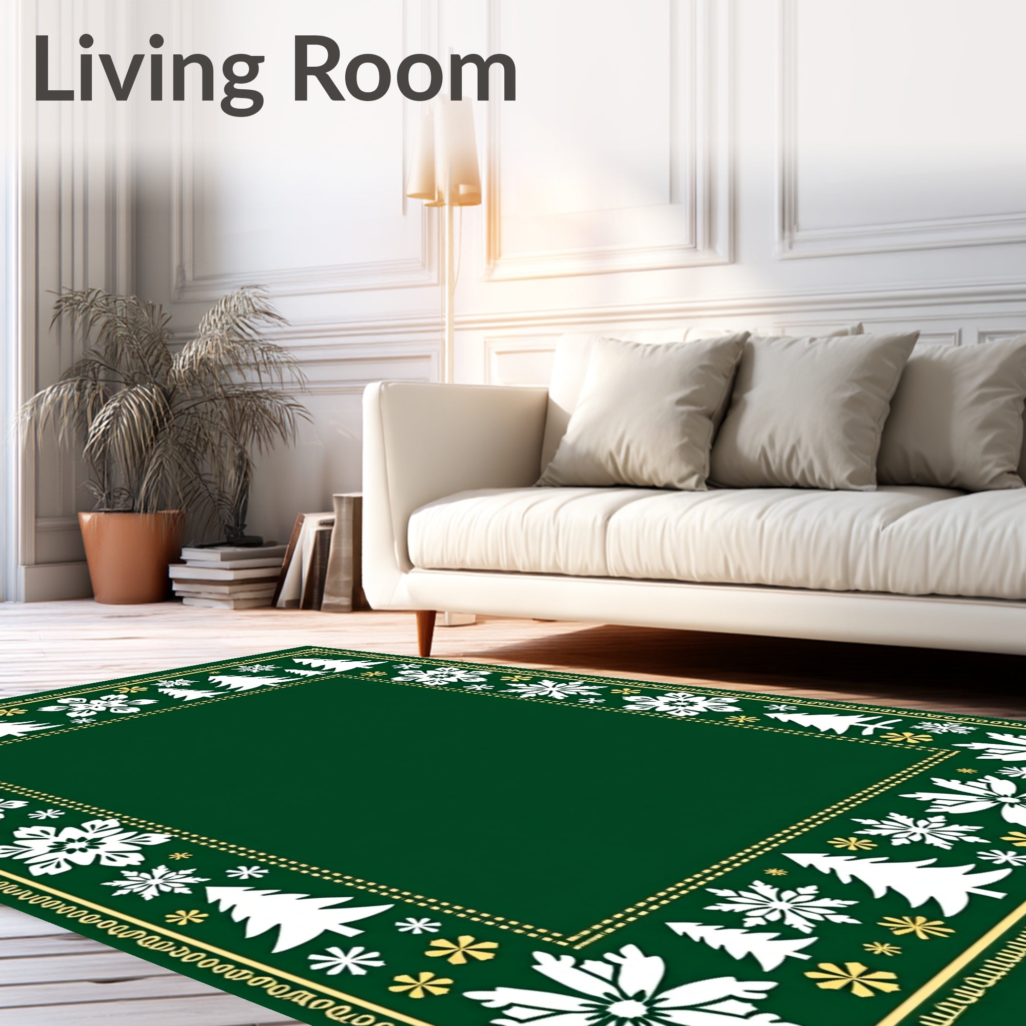 Green White Pine Snowflake Border Rug