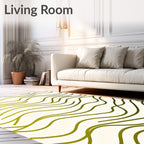 Golden Green Abstract Wavy Lines Rug