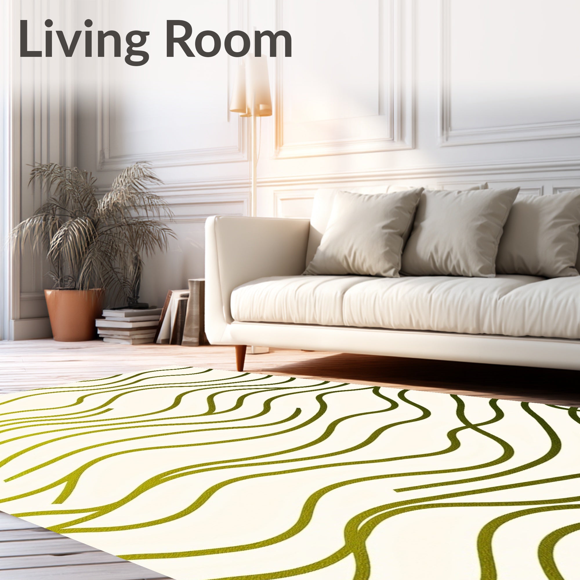 Golden Green Abstract Wavy Lines Rug