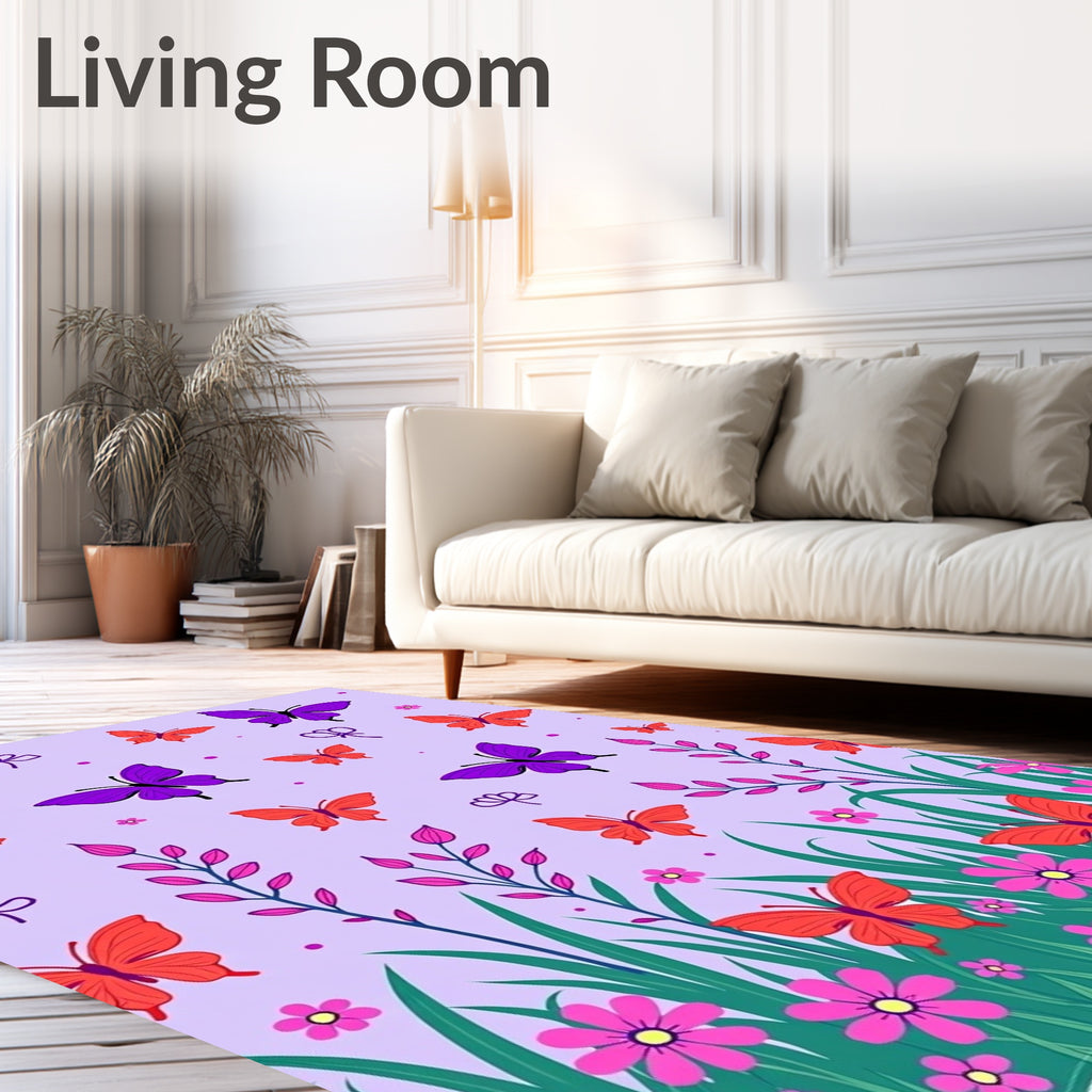 Purple and Coral Butterfly Meadow Rug