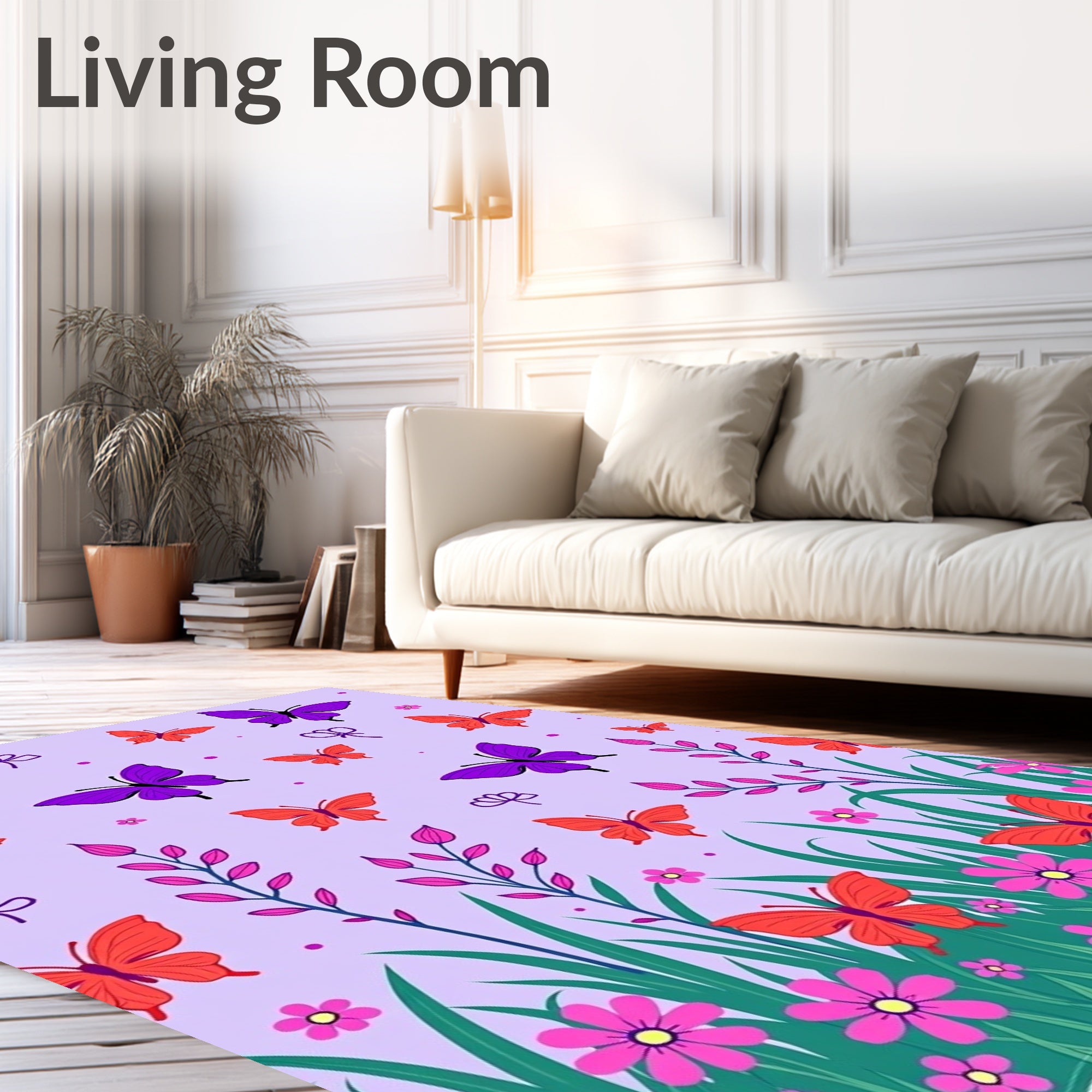 Purple and Coral Butterfly Meadow Rug