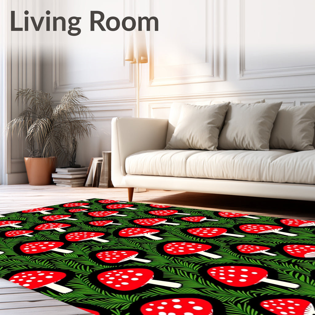 Red White Spotted Mushroom Forest Rug