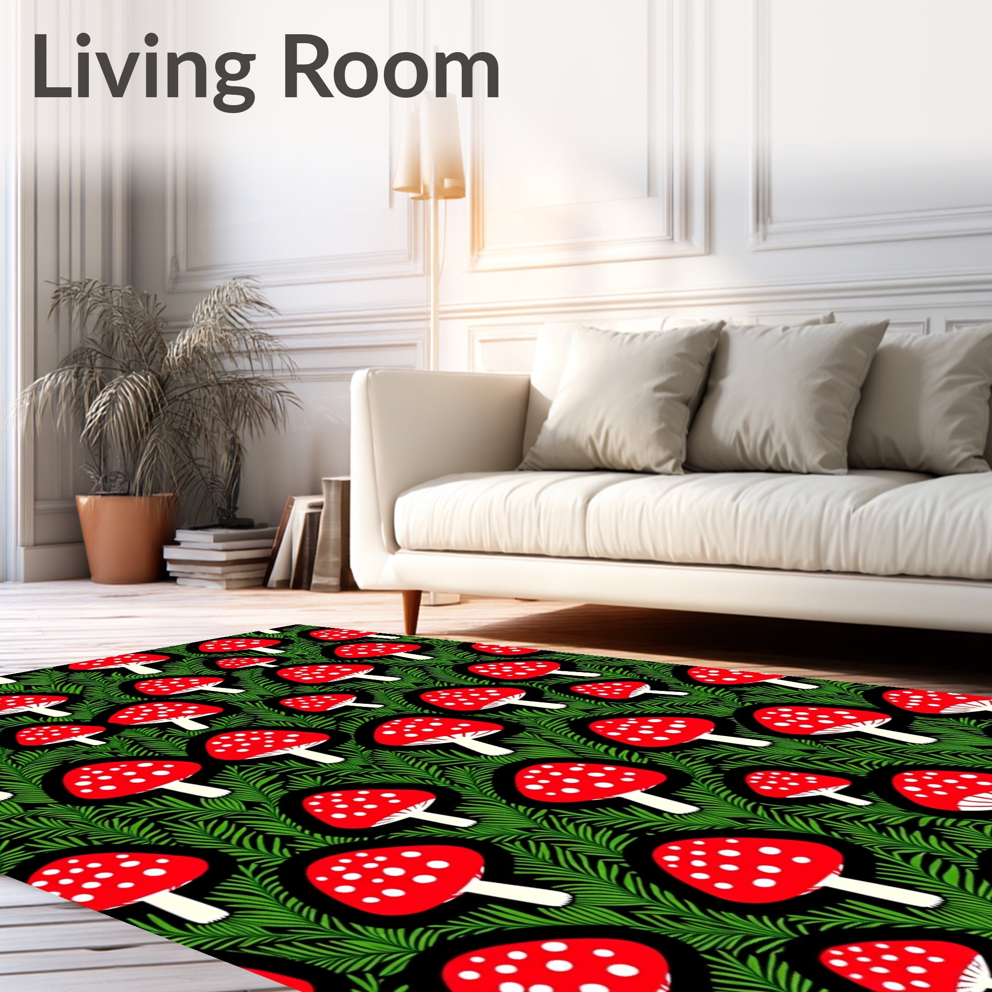 Red White Spotted Mushroom Forest Rug