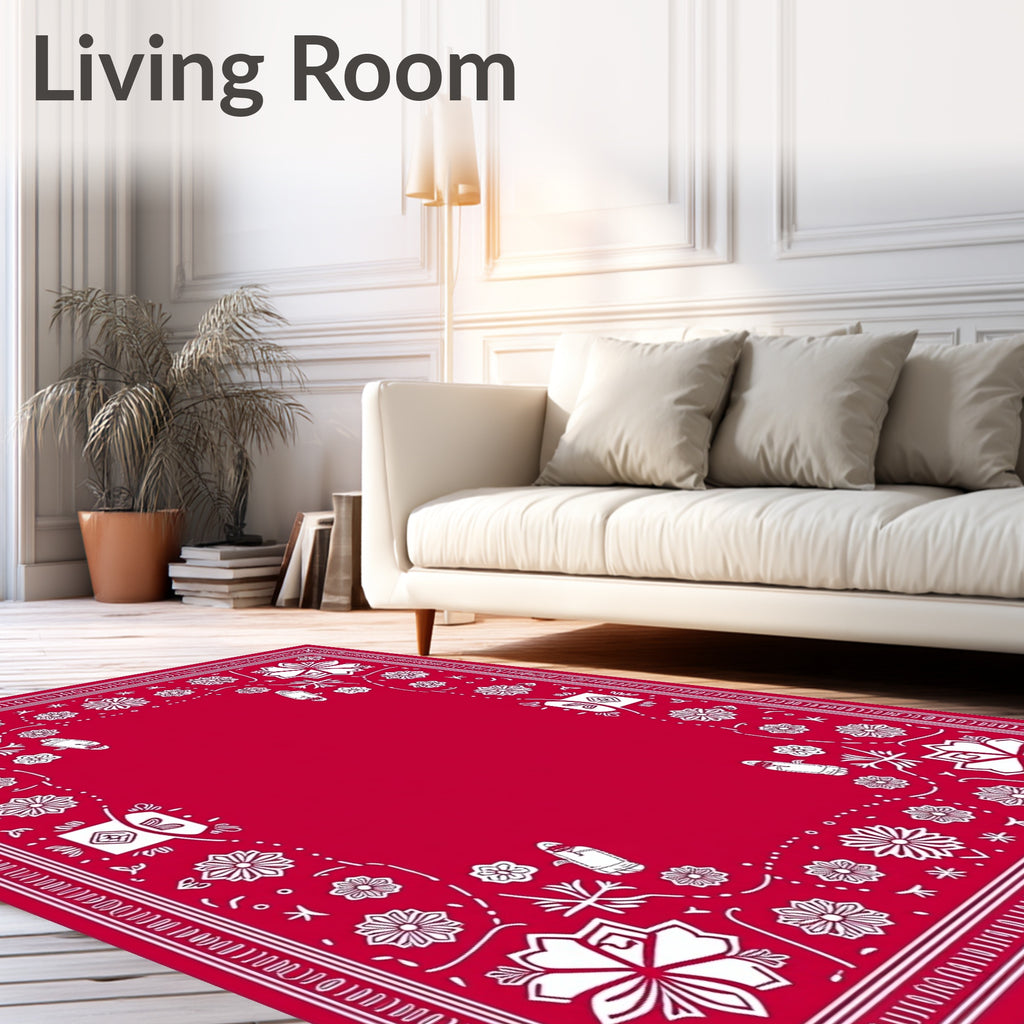 Crimson Floral Camper Van Border Rug