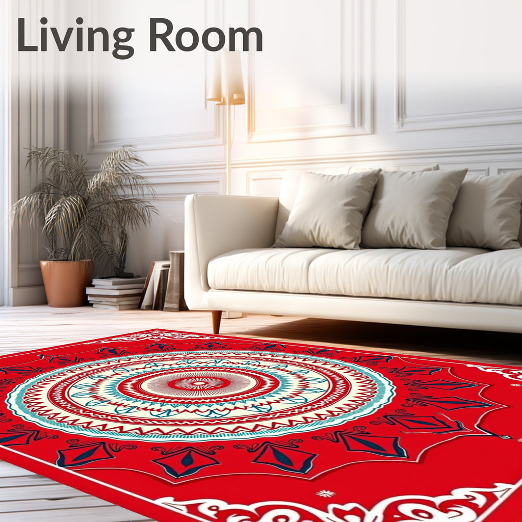 Bold Circular Red Teal Medallion Rug