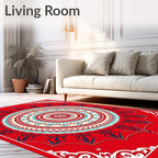 Bold Circular Red Teal Medallion Rug