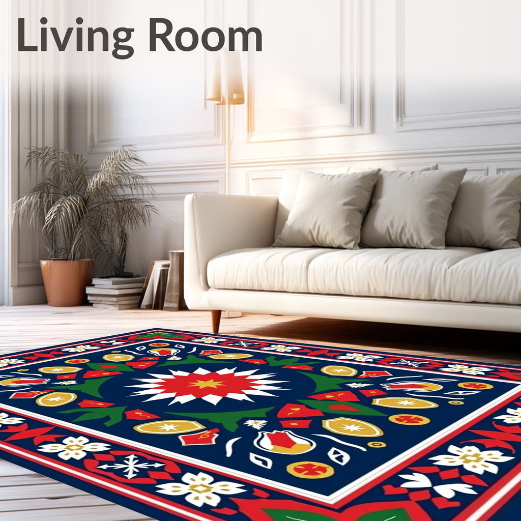 Bold Navy Red Floral Medallion Rug