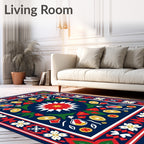 Bold Navy Red Floral Medallion Rug