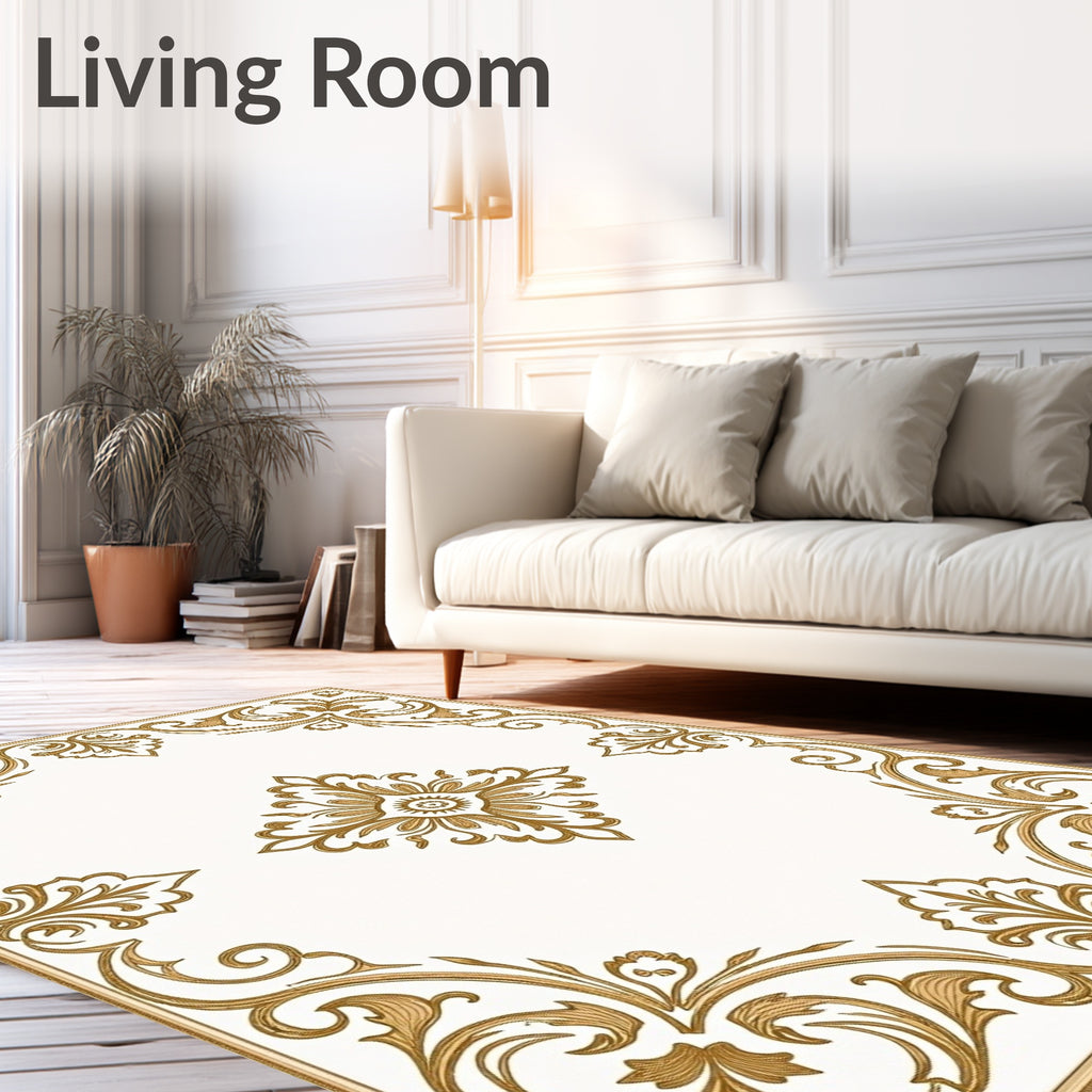 Golden Vine Scroll Medallion Rug