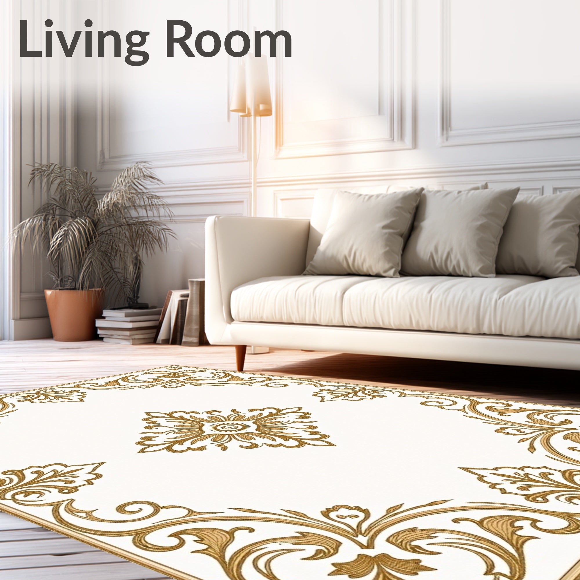 Golden Vine Scroll Medallion Rug