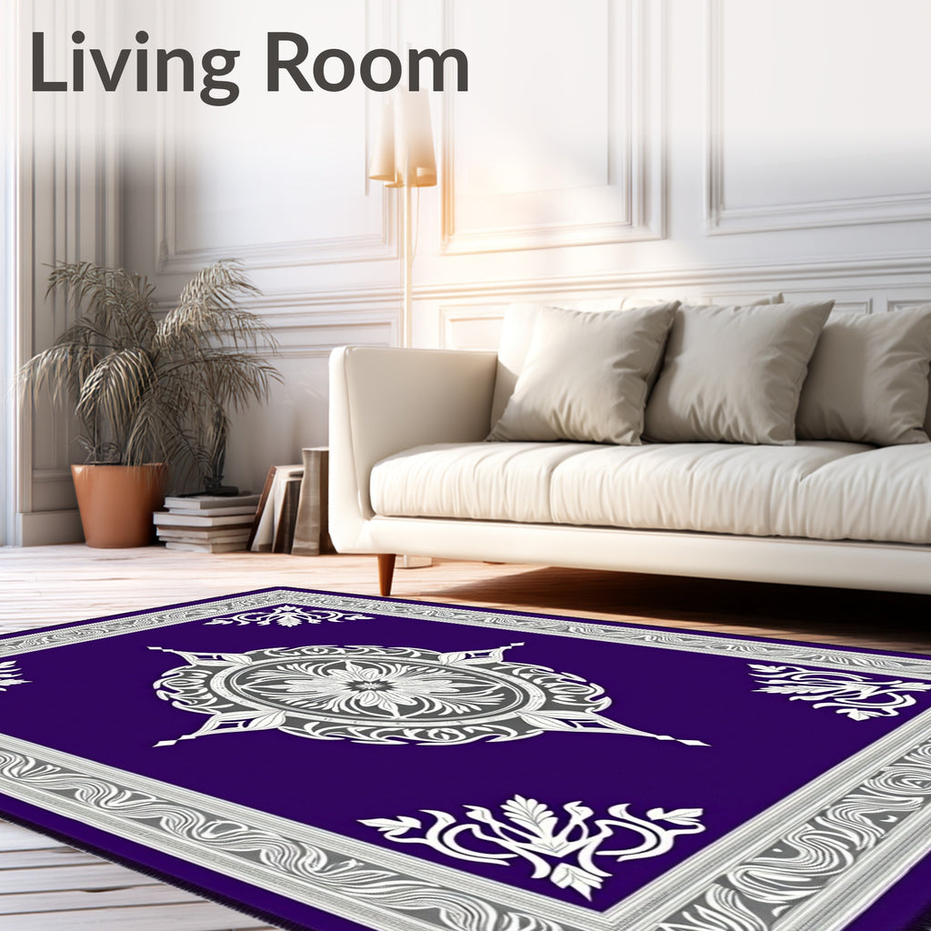 Royal Purple White Scroll Medallion Rug