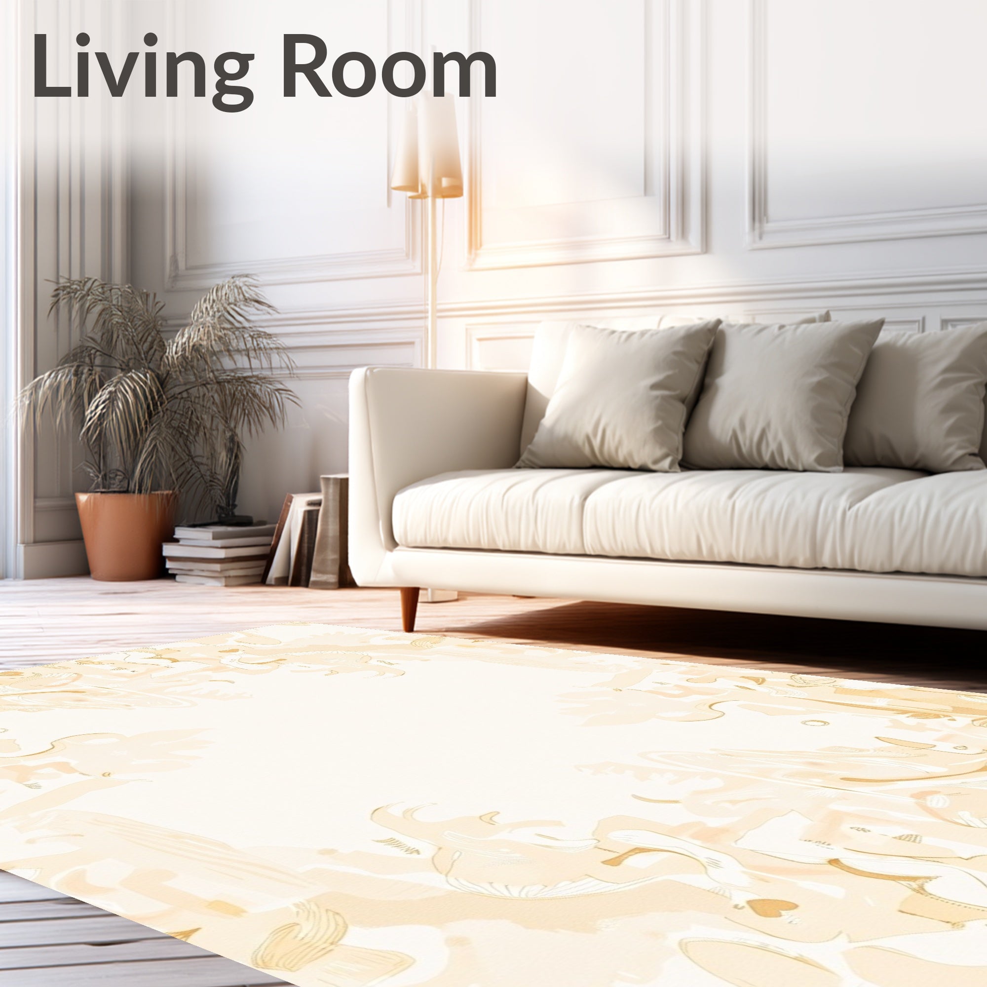 Cream Abstract Organic Line Art Rug