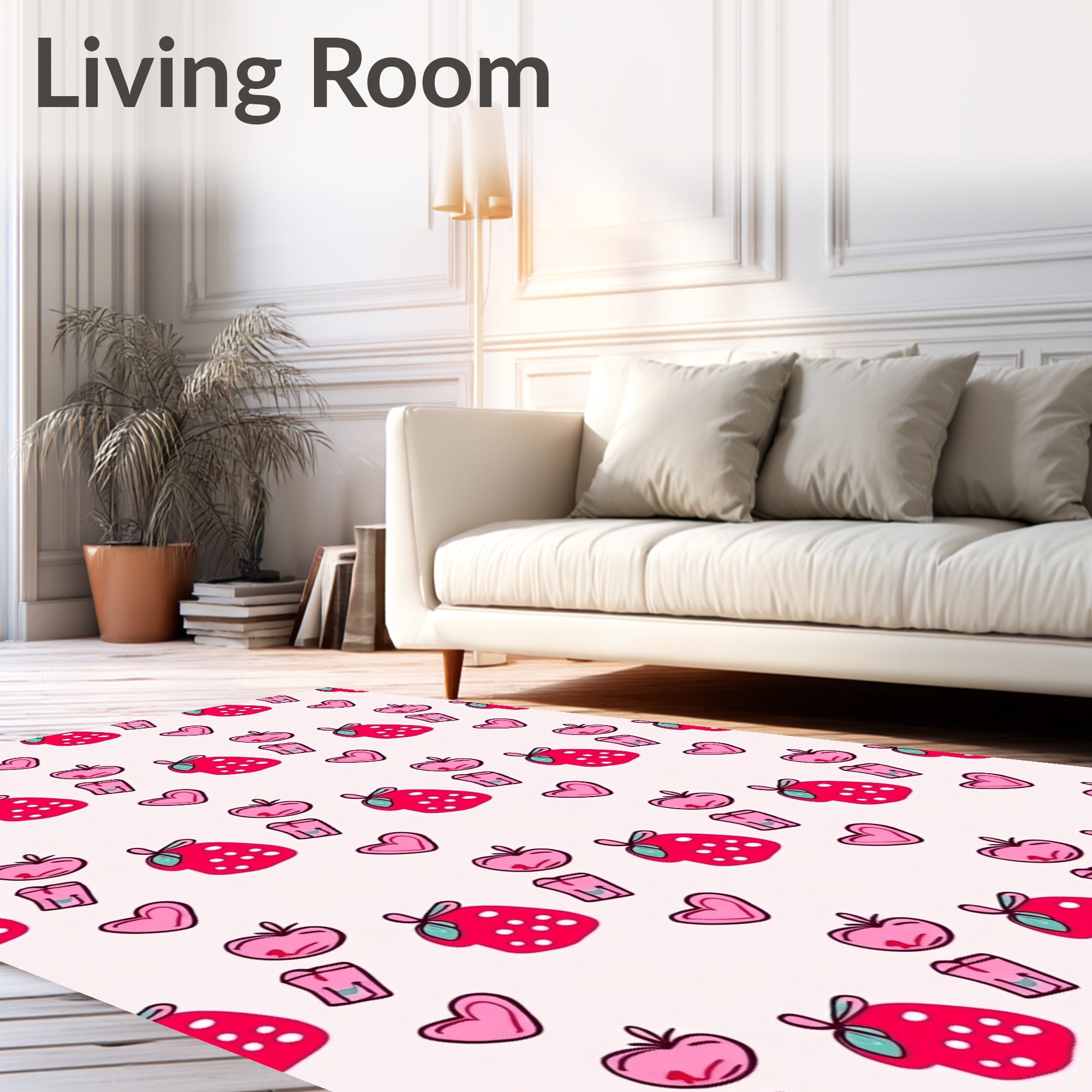 Sweet Pink Hearts Strawberry Apples Rug