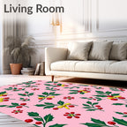Pink Holly Berry Bow Festive Christmas Rug
