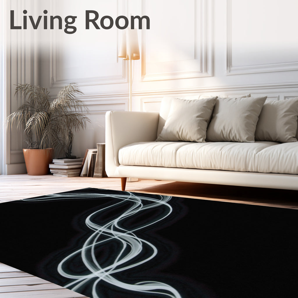 Abstract White Smoke Waves Rug